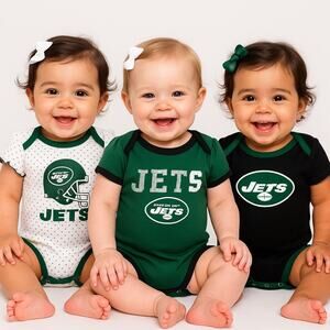 NWT New York Jets 3-Piece Baby Girl Bodysuit Set – Size 0–3M